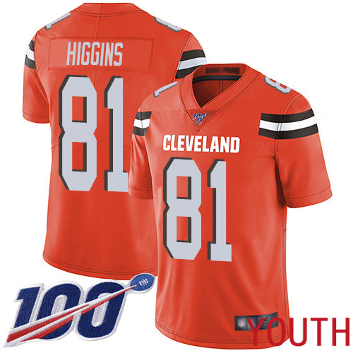 Cleveland Browns Rashard Higgins Youth Orange Limited Jersey #81 NFL Football Alternate 100th Season Vapor Untouchable